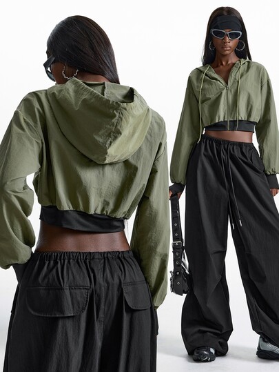 Innovista Innovista Jaket Olahraga Wanita Berkerah dengan Resleting, Model Pendek, Tali Serut, Ringan, Bernapas, Tahan Angin, Cocok untuk Aktivitas Luar Ruangan, Lari, Gym, Latihan, dan Perjalanan.