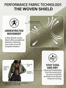 Innovista Innovista Women's Collared Zip Up Cropped Sports Jacket Drawstring Waist Lightweight Breathable Windbreaker Outdoor Running Gym Training Travel جاكيت تغطية - Army Green - View 5