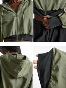 Innovista Innovista Women's Collared Zip Up Cropped Sports Jacket Drawstring Waist Lightweight Breathable Windbreaker Outdoor Running Gym Training Travel جاكيت تغطية - Army Green - View 6