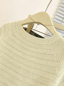Franclia New Arrival Niche Design Striped Round Neck Distinctive Versatile Slim Fit Cardigan For Women - Apricot - View 6