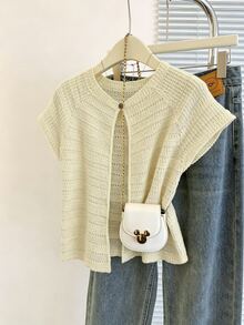 Franclia New Arrival Niche Design Striped Round Neck Distinctive Versatile Slim Fit Cardigan For Women - Apricot - View 3