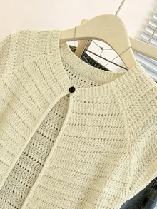 Franclia New Arrival Niche Design Striped Round Neck Distinctive Versatile Slim Fit Cardigan For Women - Apricot - View 5