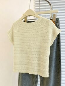Franclia New Arrival Niche Design Striped Round Neck Distinctive Versatile Slim Fit Cardigan For Women - Apricot - View 2