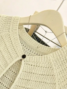 Franclia New Arrival Niche Design Striped Round Neck Distinctive Versatile Slim Fit Cardigan For Women - Apricot - View 4
