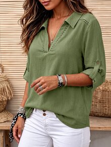 SHEIN LUNE CURVE Plus Size Blouses Fall - Army Green - View 4