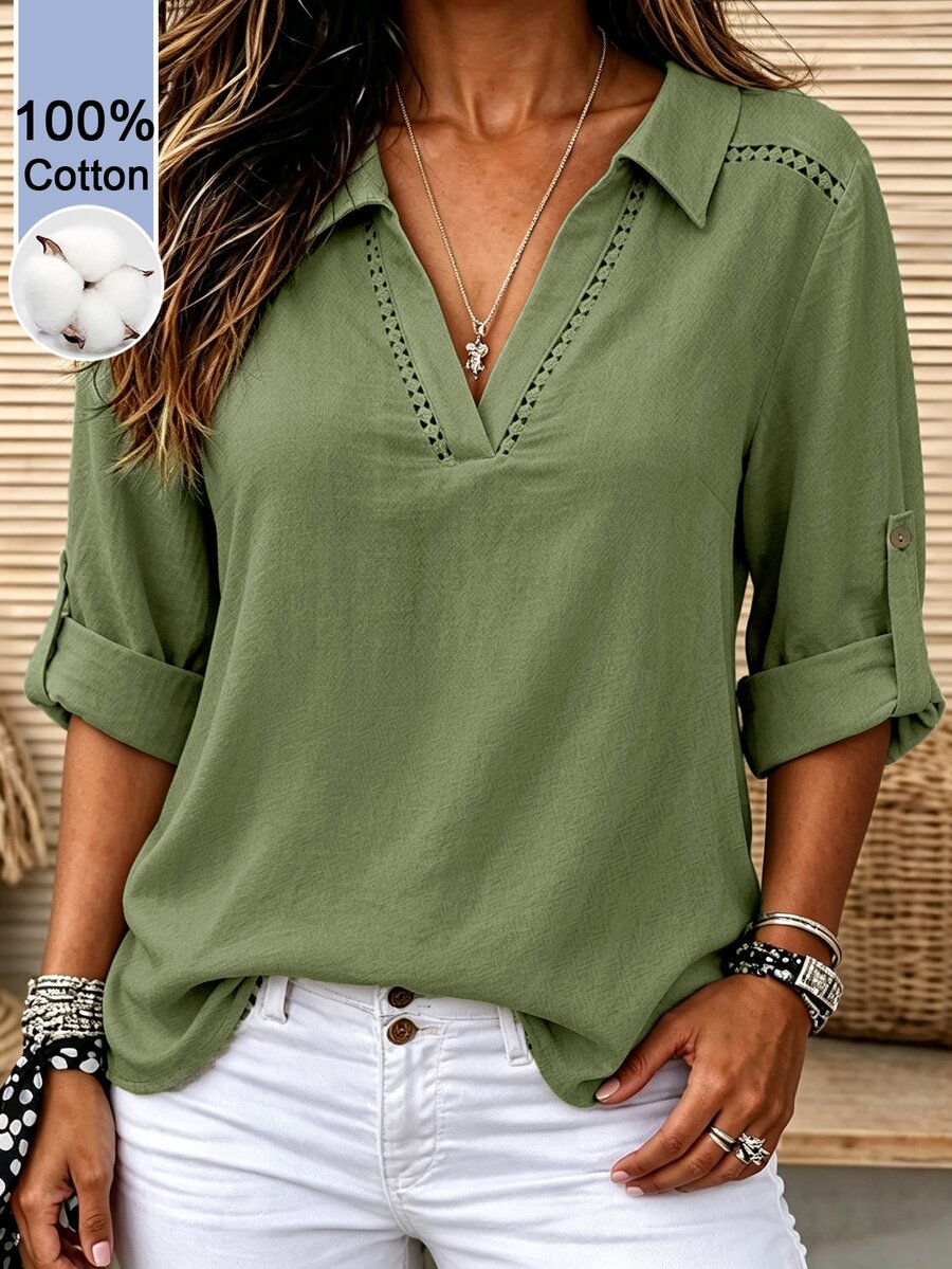 SHEIN LUNE CURVE Plus Size Blouses Fall - Army Green - View 1