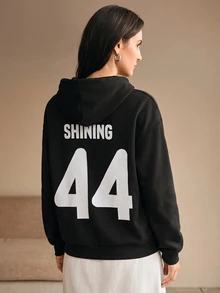 Anewsta Women's Casual Digital Print Hooded Sweatshirt, Autumn/Winter - Black - View 2