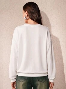 Anewsta 女款秋季休閒花卉印花運動衫 野餐白色花卉 - 白色 - 查看 3