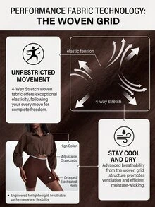 Innovista Innovista Women's Solid Color Shirt Collar Zipper Placket Waist Drawstring Design Cropped Sports Jacket Outdoor Gym Running Daily جاكيت تغطية - Brown - View 5