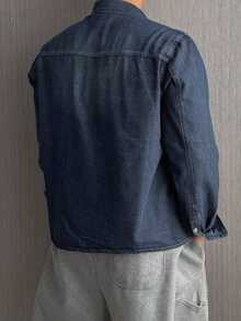 DAZY Chaqueta de mezclilla lavada y desgastada de color gris oscuro sólido para hombre, otoño - Azul - Ver 2