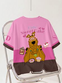 SCOOBY-DOO X SHEIN تي شيرت بياقة مستديرة وأكمام قصيرة بطباعة كرتونية لأحجام كبيرة - أبيض - مشاهدة 2