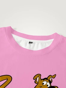 SCOOBY-DOO X SHEIN تي شيرت بياقة مستديرة وأكمام قصيرة بطباعة كرتونية لأحجام كبيرة - أبيض - مشاهدة 5