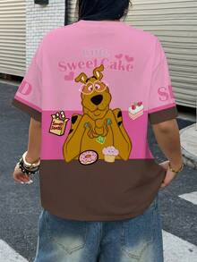 SCOOBY-DOO X SHEIN تي شيرت بياقة مستديرة وأكمام قصيرة بطباعة كرتونية لأحجام كبيرة - أبيض - مشاهدة 4