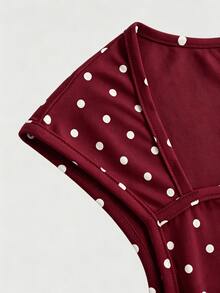 SHEIN 青少年女孩深紅色與白色圓點印花T恤 - 白色 - 查看 4
