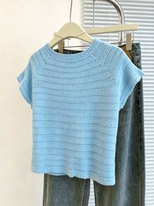 Franclia New Arrival Niche Design Striped Round Neck Distinctive Versatile Slim Fit Cardigan For Women - Baby Blue - View 2