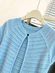 Franclia New Arrival Niche Design Striped Round Neck Distinctive Versatile Slim Fit Cardigan For Women - Baby Blue - View 3