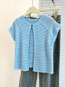 Franclia New Arrival Niche Design Striped Round Neck Distinctive Versatile Slim Fit Cardigan For Women - Baby Blue - View 1