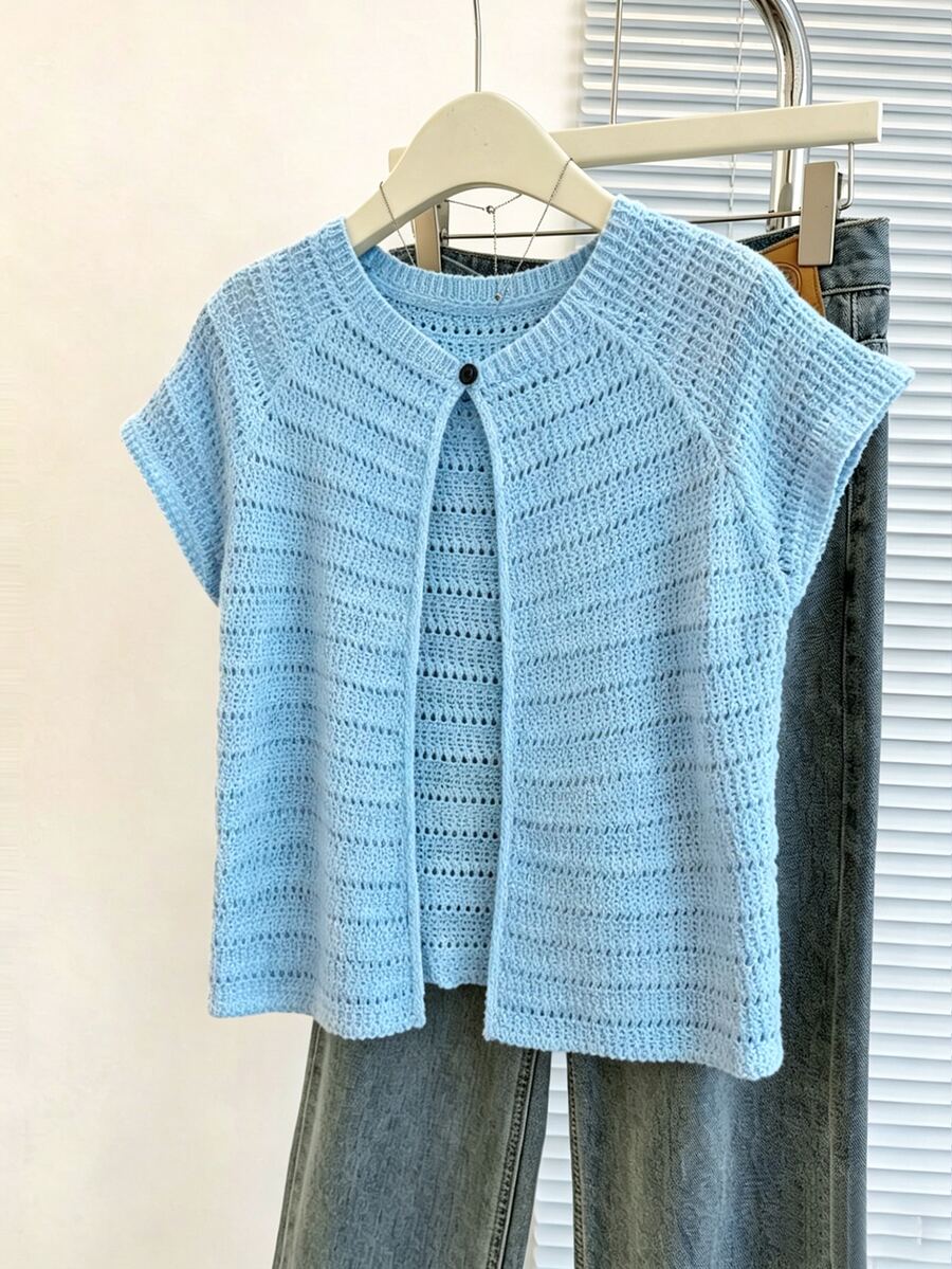 Franclia New Arrival Niche Design Striped Round Neck Distinctive Versatile Slim Fit Cardigan For Women - Baby Blue - View 1