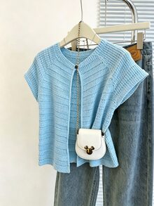 Franclia New Arrival Niche Design Striped Round Neck Distinctive Versatile Slim Fit Cardigan For Women - Baby Blue - View 4