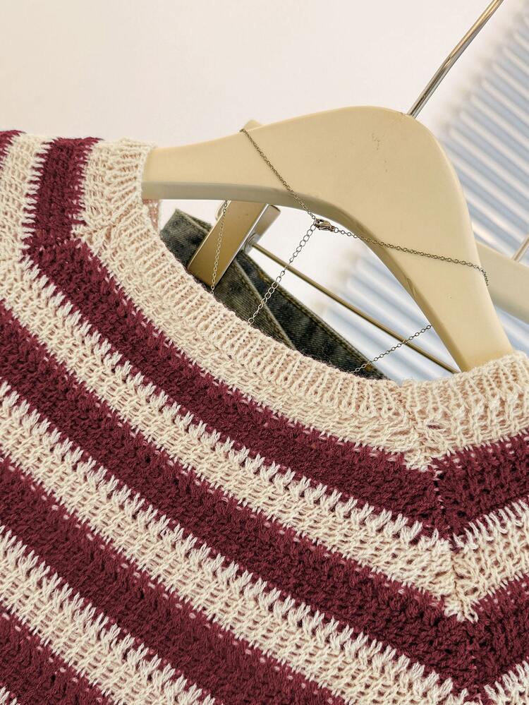 Franclia Nuevo cárdigan redondo de cuello único con diseño rayado, versátil y estilizador para mujeres - Multicolor - Añade 6