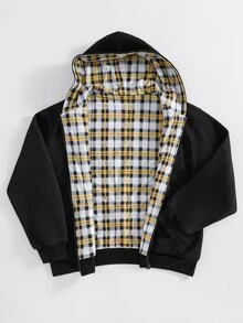 SHEIN 青少年男孩格紋印花拉鍊連帽外套（不含毛衣） - 彩色 - 查看 5