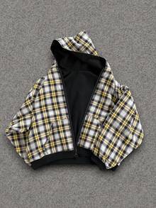 SHEIN 青少年男孩格紋印花拉鍊連帽外套（不含毛衣） - 彩色 - 查看 3