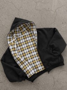 SHEIN 青少年男孩格紋印花拉鍊連帽外套（不含毛衣） - 彩色 - 查看 4