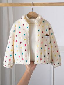 Emery Rose Kids Emery Rose Kids 女童波點圖案長袖前開拉鍊抓絨冬季外套 - 白色 - 查看 4