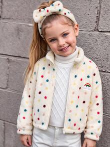Emery Rose Kids Emery Rose Kids 女童波點圖案長袖前開拉鍊抓絨冬季外套 - 白色 - 查看 2