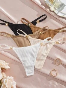 Lowkey Lull 5pcs/Set Women's Minimalist Multi-Color Thong Panties, Suitable For Summer - Multicolor - View 4