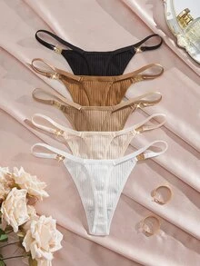 Lowkey Lull 5pcs/Set Women's Minimalist Multi-Color Thong Panties, Suitable For Summer - Multicolor - View 2
