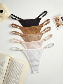 Lowkey Lull 5pcs/Set Women's Minimalist Multi-Color Thong Panties, Suitable For Summer - Multicolor - View 1
