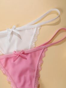Lowkey Lull 5pcs/Pack Women's Lace Patchwork Bow Tie Leopard Print Thong Panties - Multicolor - View 5