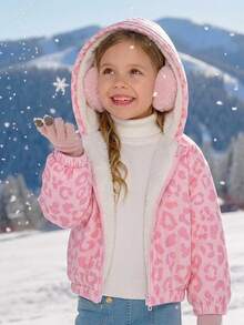 Emery Rose Kids Emery Rose Kids 女童編織豹紋人造毛連帽休閒冬季夾克 - 粉色 - 查看 9