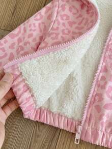 Emery Rose Kids Emery Rose Kids 女童編織豹紋人造毛連帽休閒冬季夾克 - 粉色 - 查看 4