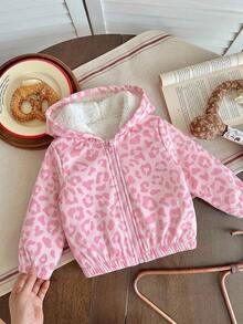 Emery Rose Kids Emery Rose Kids 女童編織豹紋人造毛連帽休閒冬季夾克 - 粉色 - 查看 8