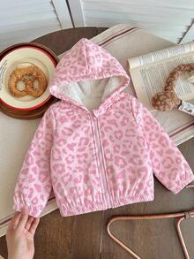 Emery Rose Kids Emery Rose Kids 女童編織豹紋人造毛連帽休閒冬季夾克 - 粉色 - 查看 6