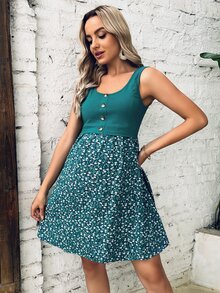SHEIN 孕婦碎花前紐扣哺乳連衣裙 - 綠色 - 查看 6