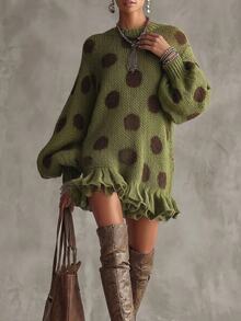 Glimmora Sweater Lengan Lentera Kasual Serbaguna Motif Polkadot untuk Wanita, Cocok untuk Pemakaian Sehari-hari - MultiWarna - View 4