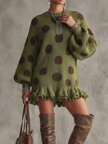 Glimmora Sweater Lengan Lentera Kasual Serbaguna Motif Polkadot untuk Wanita, Cocok untuk Pemakaian Sehari-hari - MultiWarna - View 3