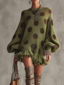 Glimmora Sweater Lengan Lentera Kasual Serbaguna Motif Polkadot untuk Wanita, Cocok untuk Pemakaian Sehari-hari - MultiWarna - View 1