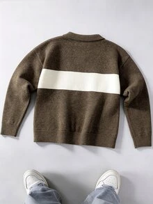 Claim Dot Men's Letter Pattern Colorblock Long Sleeve Casual Sweater - Multicolor - View 3