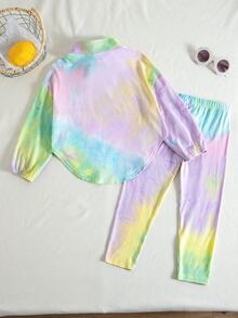 SHEIN 女童紮染印花運動衫與緊身褲套裝 - 彩色 - 查看 6