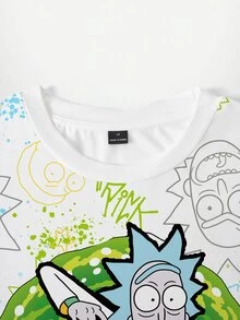 Rick and Morty X SHEIN تي شيرت رجالي بطبعة كرتونية - أبيض - مشاهدة 4