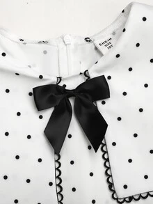 SHEIN Tween女孩青少年女孩洋裝 早秋休閒優雅黑白波點印花收腰洋裝 女孩洋裝 波點洋裝 適合日常優雅穿搭 開學季 畢業季場合 - 黑與白 - 查看 3