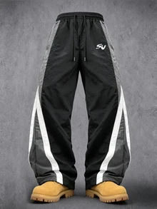 Manfinity Denimwave Men's Casual Daily Drawstring Waist Sports Long Pants - Black - View 1