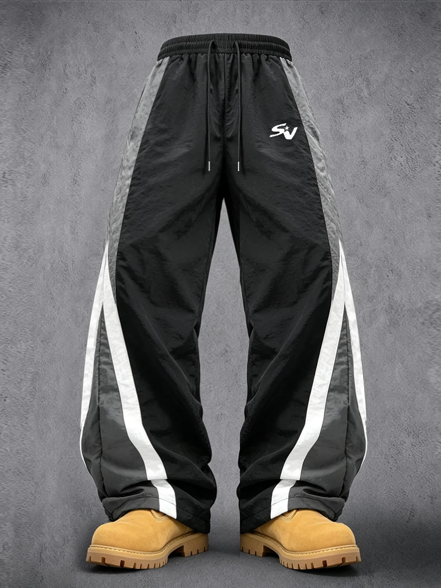 Manfinity Denimwave Men's Casual Daily Drawstring Waist Sports Long Pants - Black - View 1