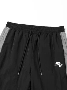 Manfinity Denimwave Men's Casual Daily Drawstring Waist Sports Long Pants - Black - View 7