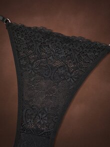 Bella Beso 3 PiecesLingerie Set (Wireless Bra + Thong + Garter Belt With Leg Straps) - Black - View 8