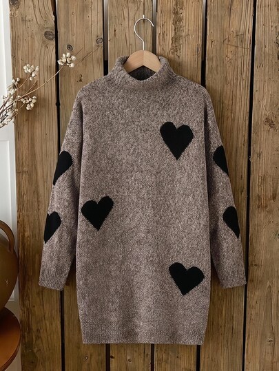 SHEIN Tween Girl Sweater Dress, New Arrival For Autumn/Winter Farewell Dark Grey Cute